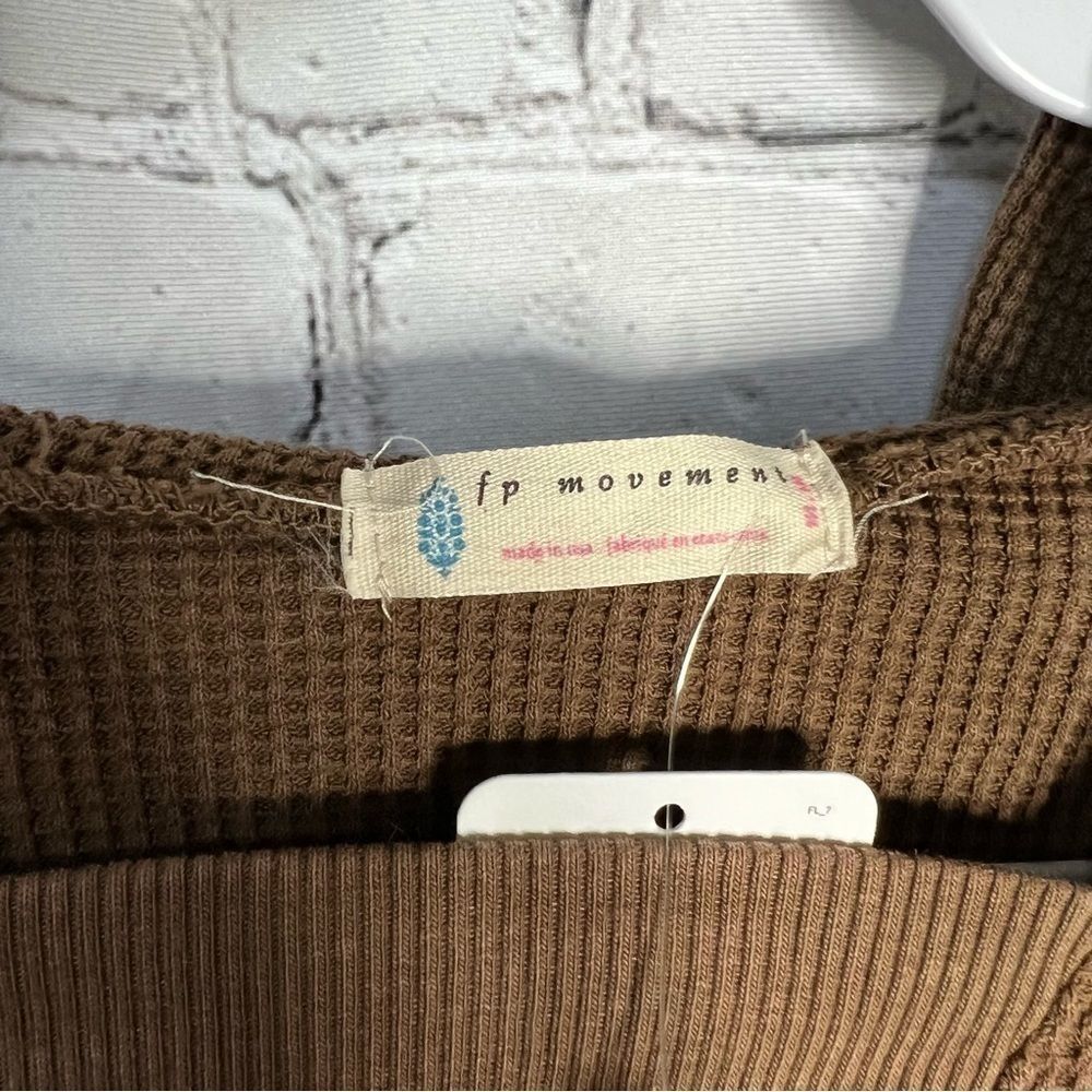 free people movement brown waffle knit thermal pullover hoodie size medium new - Picture 6 of 12